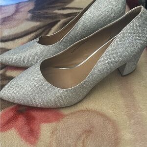 Elegant Silver Women's Block Heel Shoes